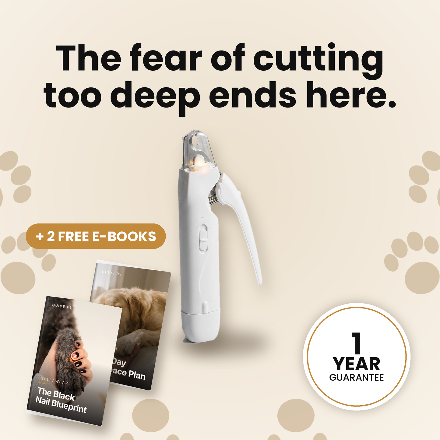 The fear of cutting too deep ends here. LumaClip Pro LED dog nail clipper with two free e-books and a one-year guarantee
